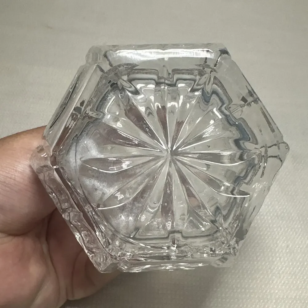 4 Pc Vintage Crystal Vanity Set Art Deco Bowl Bottle Decanter Starburst